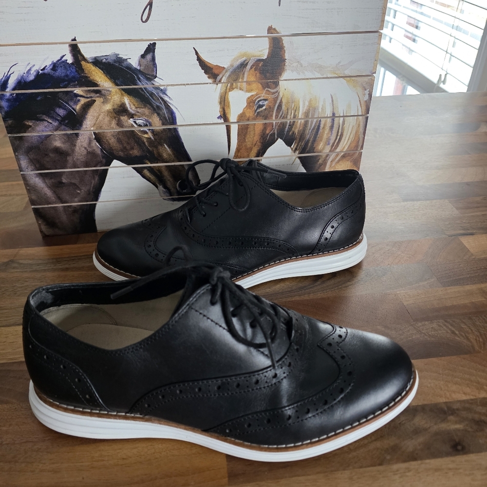 Cole Haan Black Leather Wingtip Oxfords